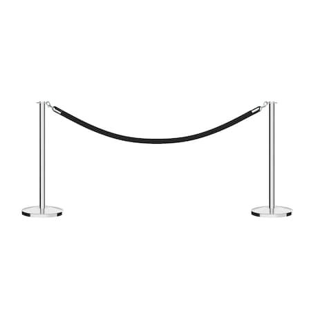 Montour Line Stanchion Post and Rope Kit Pol.Steel, 2 Flat Top 1 Black Rope 2-PS-FL-1-ER-BK-PS